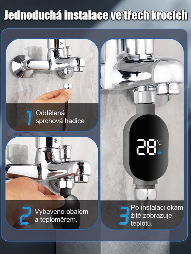 Inteligentní vodotěsný sprchový teploměr s displejem teploty