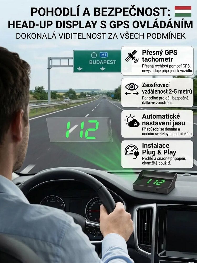 HUD automobilová GPS digitální rychloměr