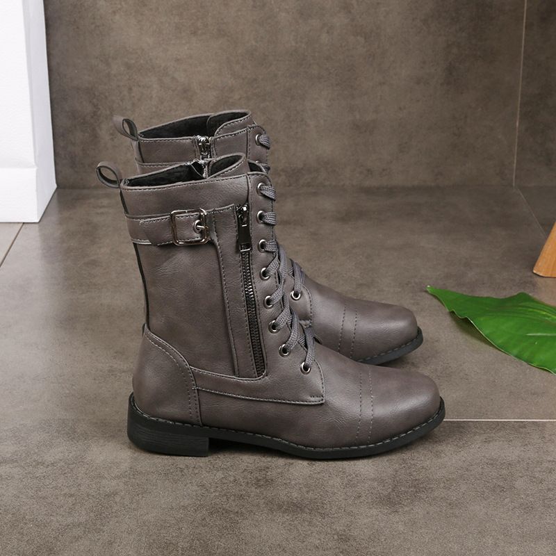 Dámské kožené ortopedické boty s kulatou špičkou a bočním zipem👢