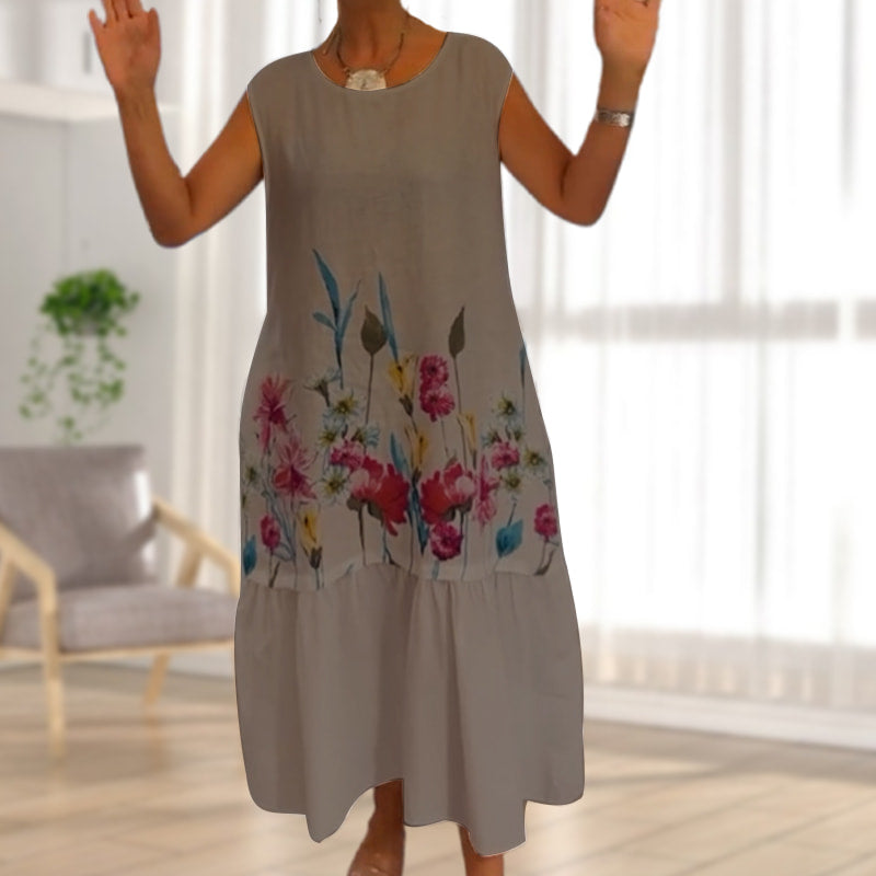 【S-4XL】🌸Dámské volné květinové šaty s kulatým výstřihem bez rukávů