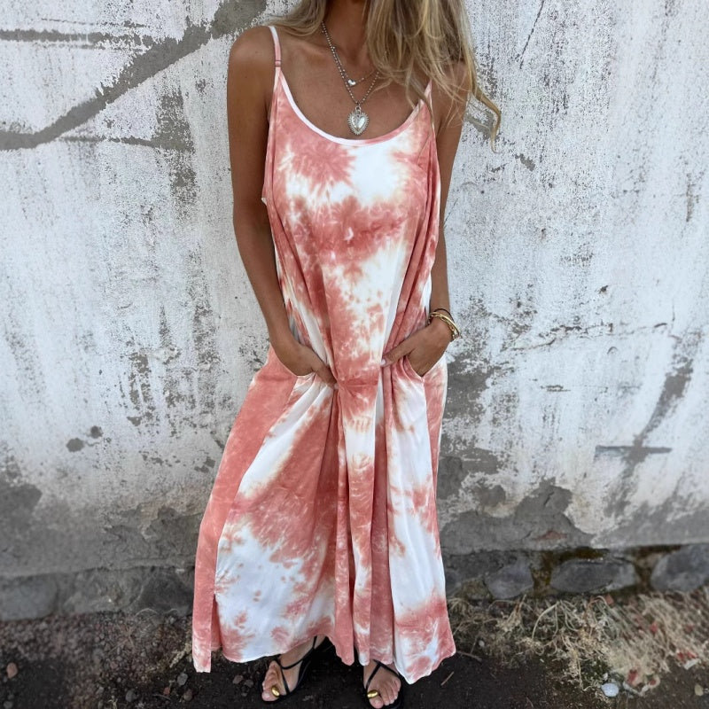 Dámské Tie Dye Gradient barva tištěné špagety popruh šaty