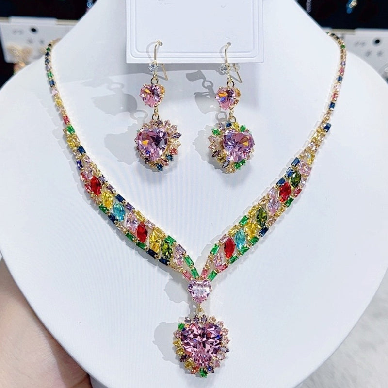 💎✨ Třpytivá sada šperků ve tvaru srdce (náhrdelník + náušnice) – elegantní a romantická