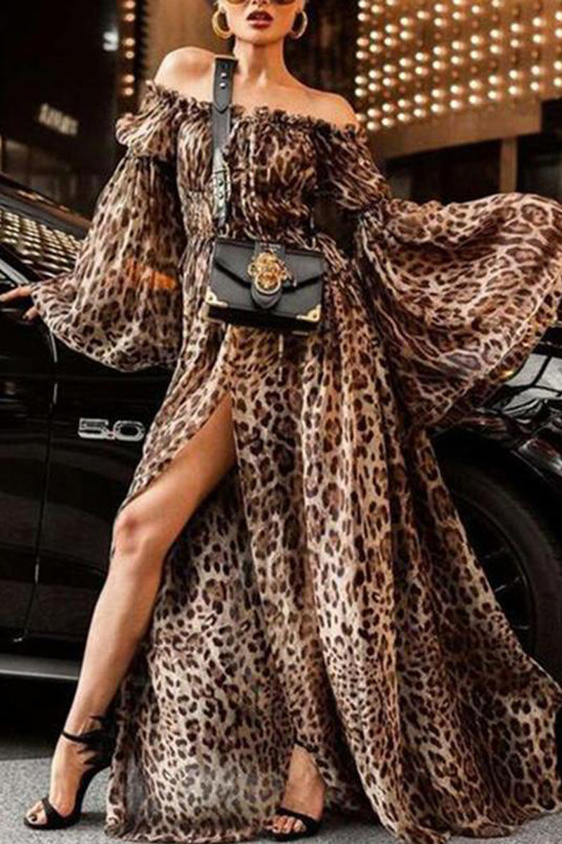Dámské sexy šaty s leopardím potiskem mimo krk