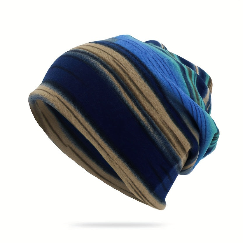Pandaize Barevné pruhy Retro Termo volná čepice Beanie - Vintage pletené oblečení na podzim a zimu
