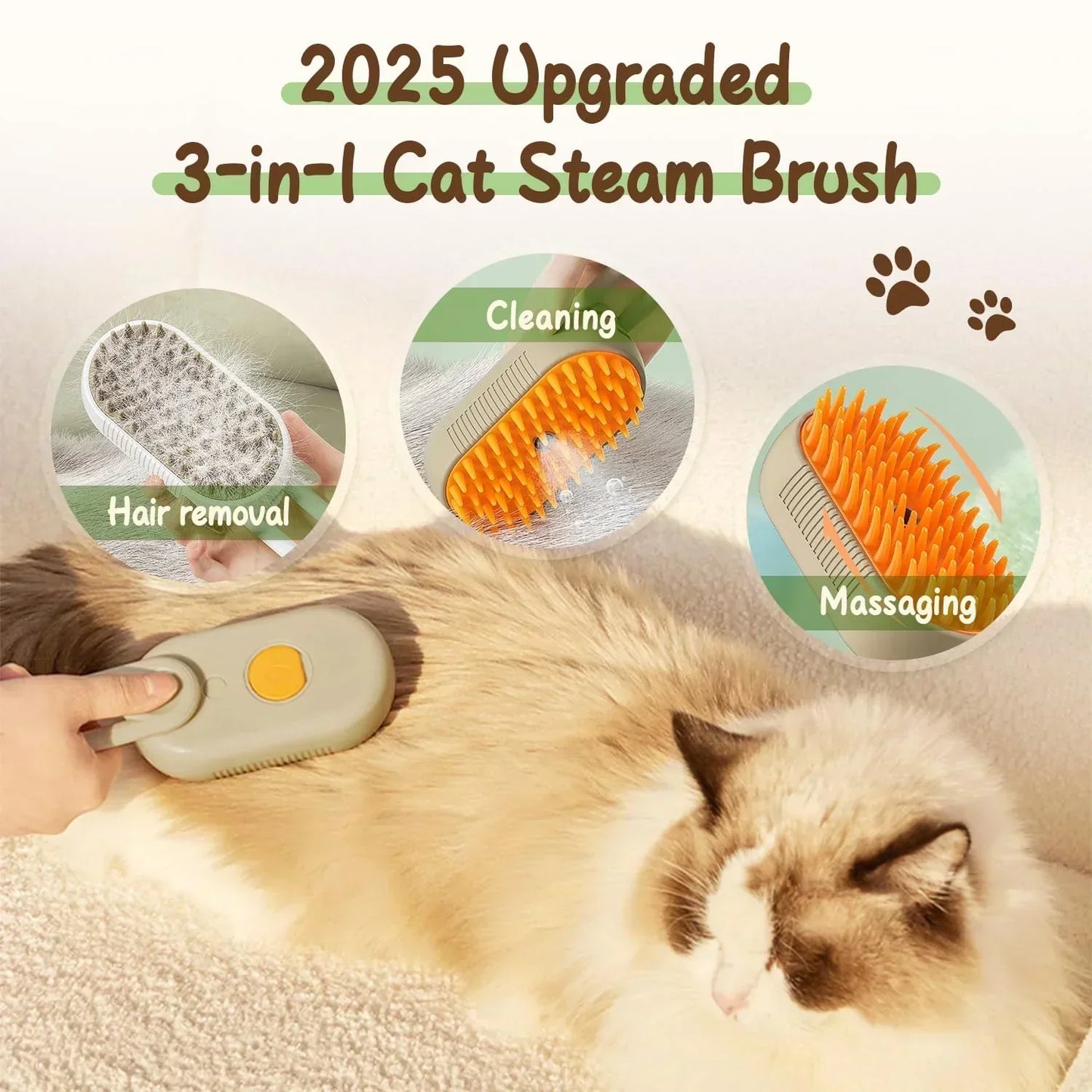 🐱🐶✨3 v 1 parní kartáče pro domácí mazlíčky