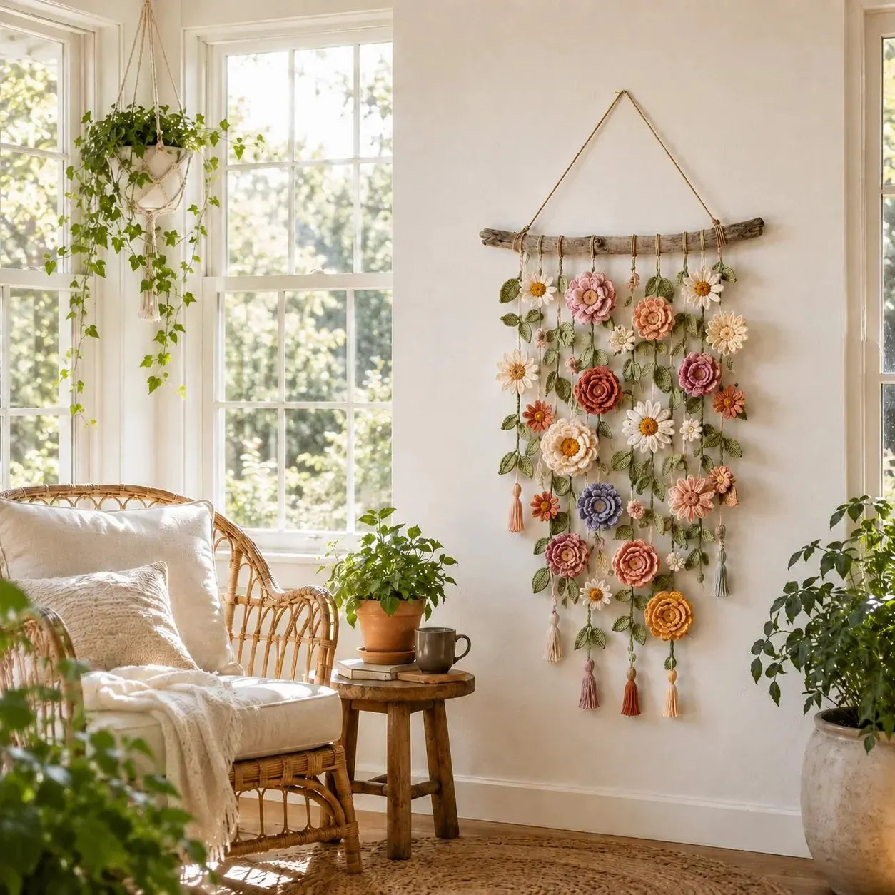 🌸Boho háčkovaná květinová dekorace na zeď