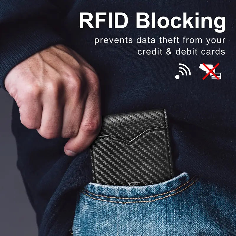 Pouzdro na kreditní karty z kůže a uhlíkových vláken s RFID blokováním