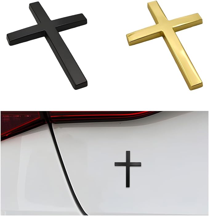 3D kovová nálepka na auto s křížem