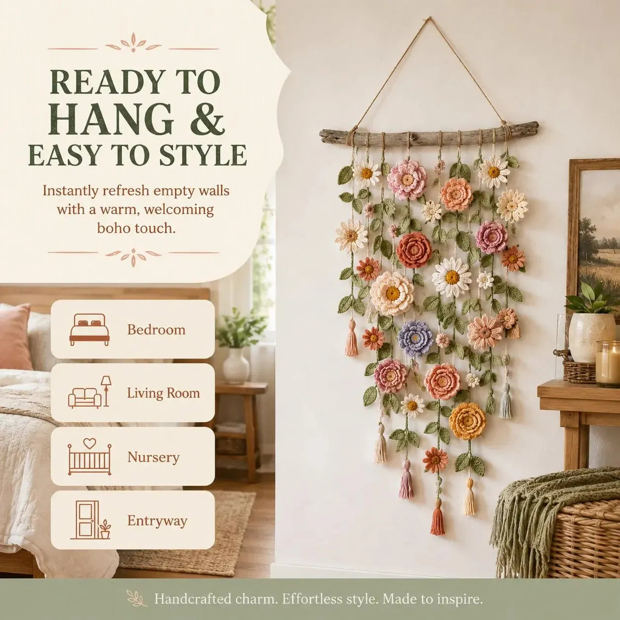 🌸Boho háčkovaná květinová dekorace na zeď