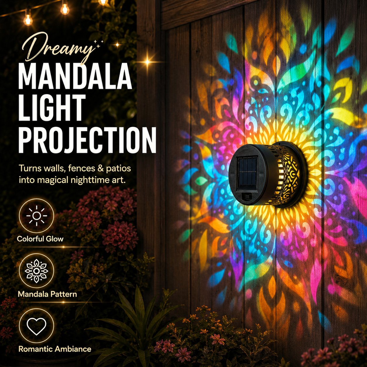 🔥 Omezená sleva 50 % — Solární projektor mandala pro magickou venkovní atmosféru