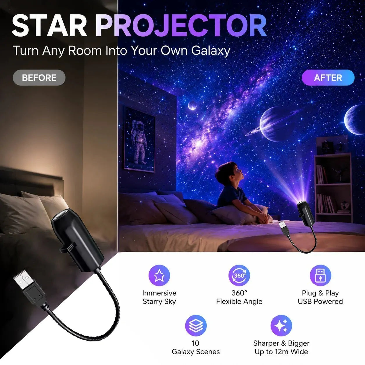 ✨ HD projektor hvězdné oblohy s technologií plug-and-play