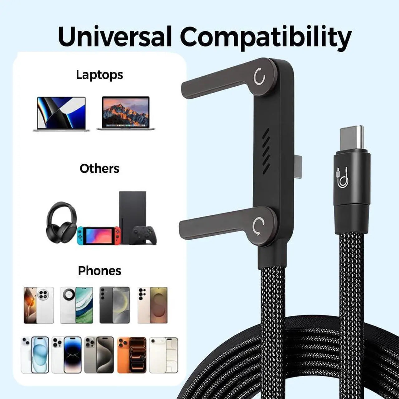 📱 240W opletený rychlonabíjecí kabel s vestavěným stojánkem na telefon - nový skládací odolný kabel USB-C typu C z roku 2026 (balení 2 kusů)