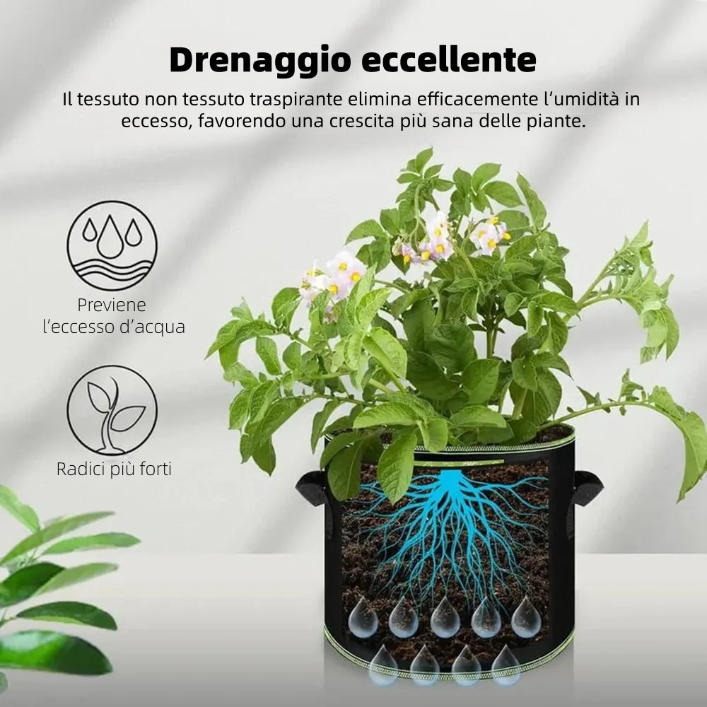 🌱 Balení 5 pěstebních sáčků o objemu 19 litrů (5 galonů) – odolné, prodyšné látkové květináče s uchy na zeleninu, květiny a ovoce