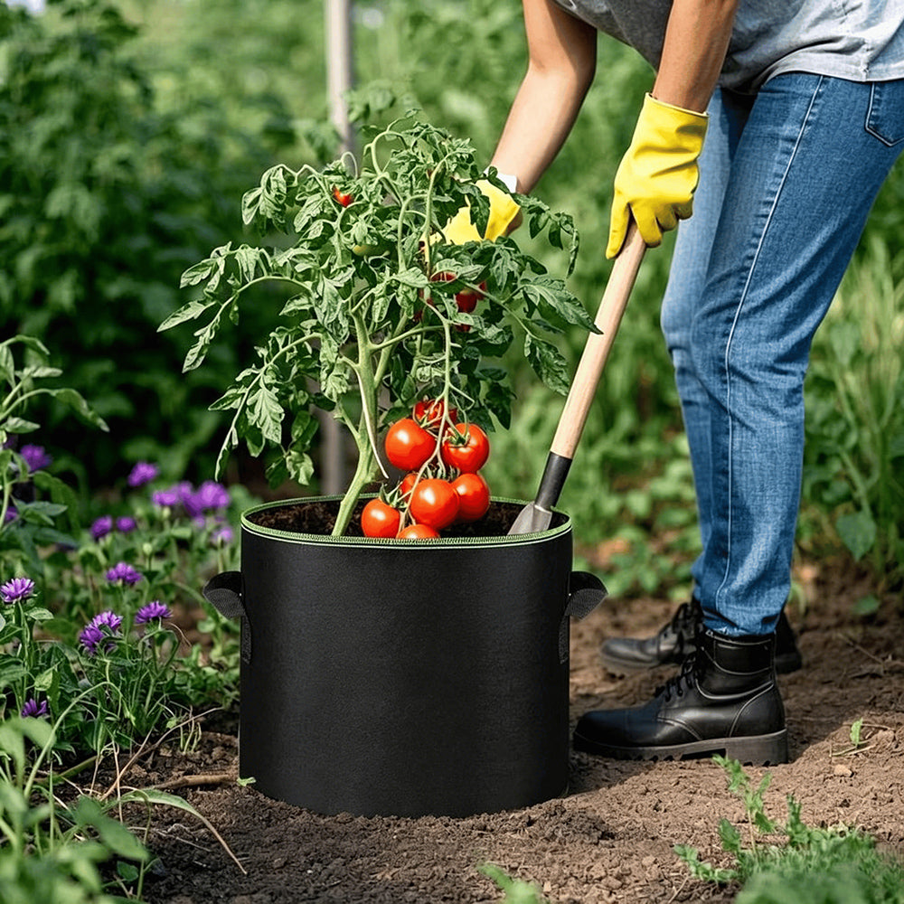 🌱 Balení 5 pěstebních sáčků o objemu 19 litrů (5 galonů) – odolné, prodyšné látkové květináče s uchy na zeleninu, květiny a ovoce