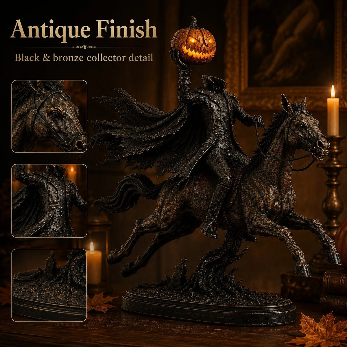 LED figurka Půlnoční honička Bezhlavý jezdec – Halloweenská dekorace