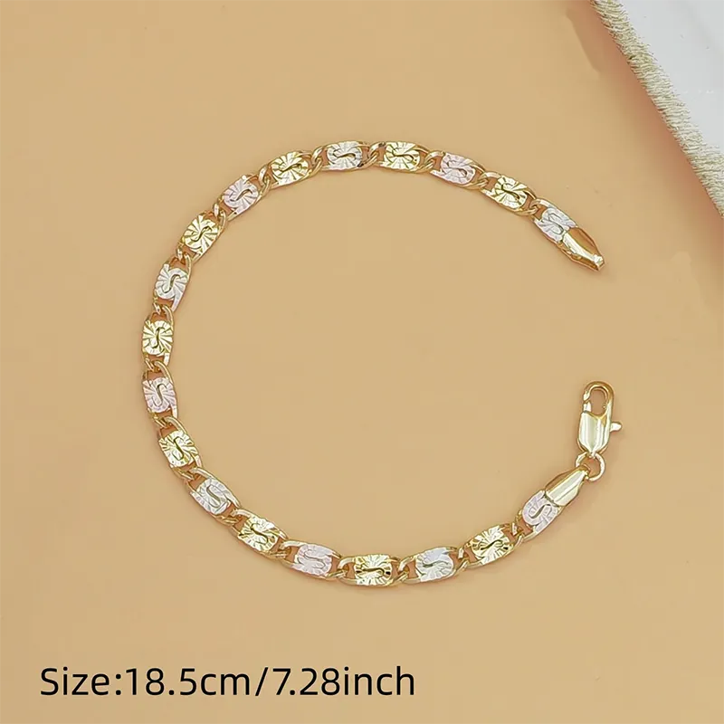 💎 NYNÍ 50% SLEVA! 👑 Unisex náramek s trikolórovými články - zlatý/růžový/stříbrný, fazetovaný střih a zapínání na chobotnici - klasické články, moderní lesk 💛