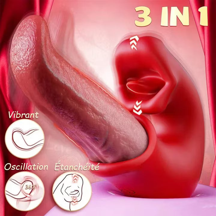 Arabella - vibrační dildo 3 v 1 se stimulací G-bodu, klitorisu a jazyka, voděodolné.