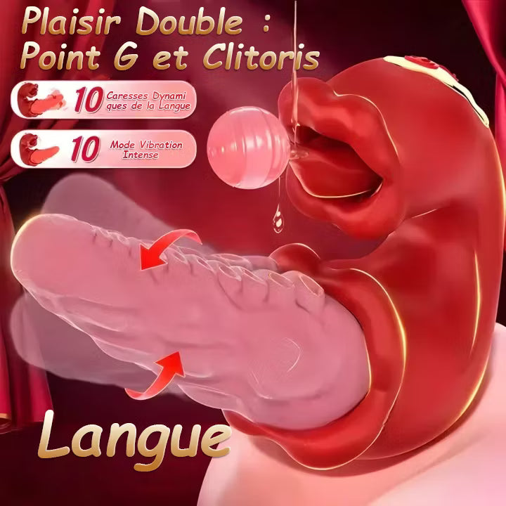 Arabella - vibrační dildo 3 v 1 se stimulací G-bodu, klitorisu a jazyka, voděodolné.