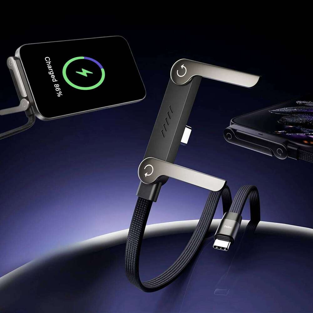 📱 240W opletený rychlonabíjecí kabel s vestavěným stojánkem na telefon - nový skládací odolný kabel USB-C typu C z roku 2026 (balení 2 kusů)