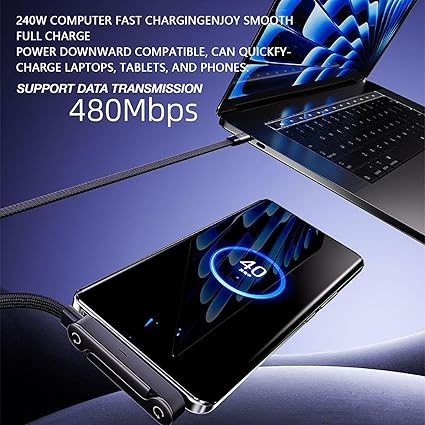 📱 240W opletený rychlonabíjecí kabel s vestavěným stojánkem na telefon - nový skládací odolný kabel USB-C typu C z roku 2026 (balení 2 kusů)
