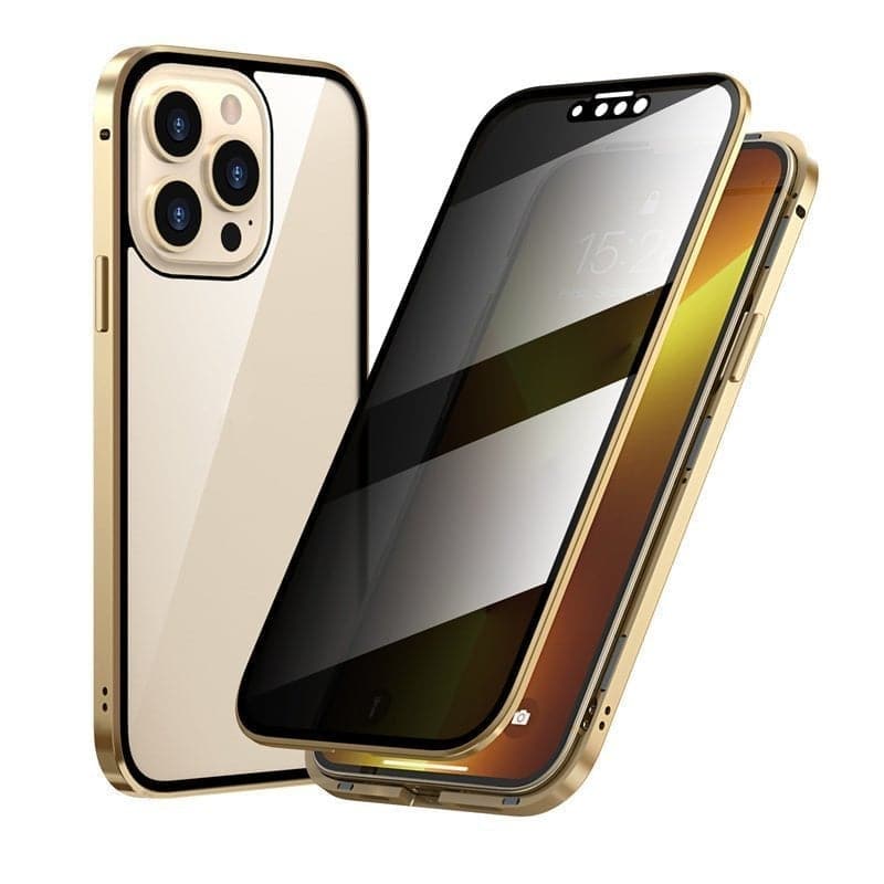 Magnetický kryt na iPhone s antireflexním sklem a kovem