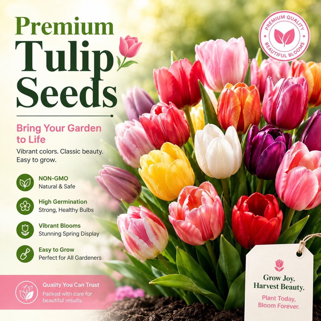🌷Vzácná semínka tulipánů – Barevné jarní květy do květináčů, záhonů a zahrad