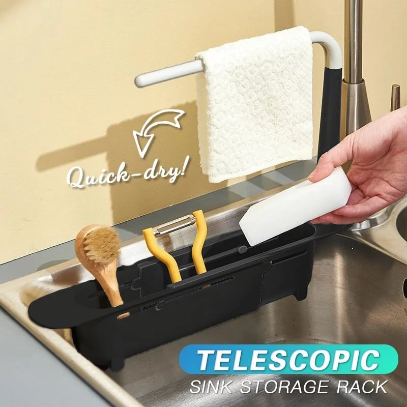 【💦Udrží vaši kuchyň čistou】✨Vylepšený teleskopický úložný stojan na dřez