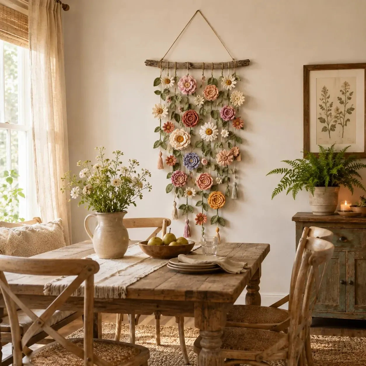 🌸Boho háčkovaná květinová dekorace na zeď