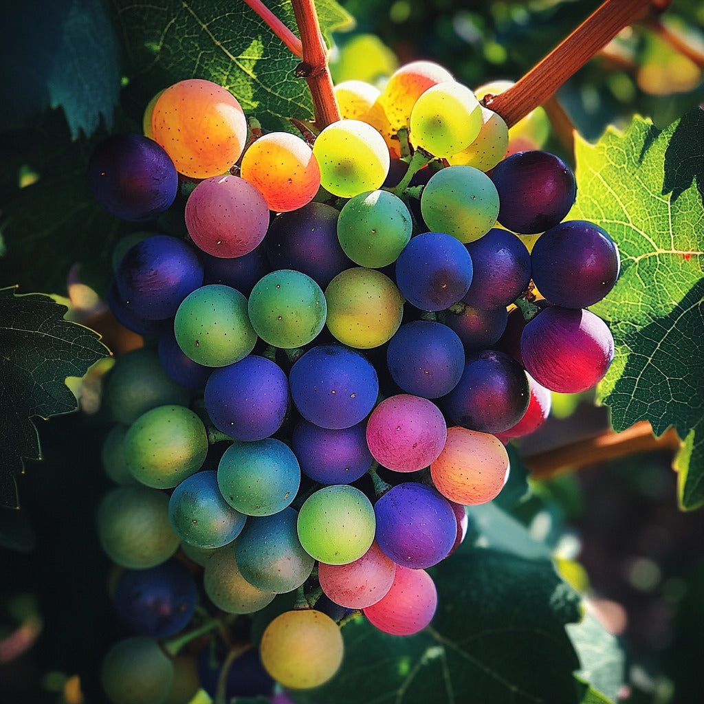 Nová vzácná, duhově zbarvená hybridní organická odrůda vinné révy