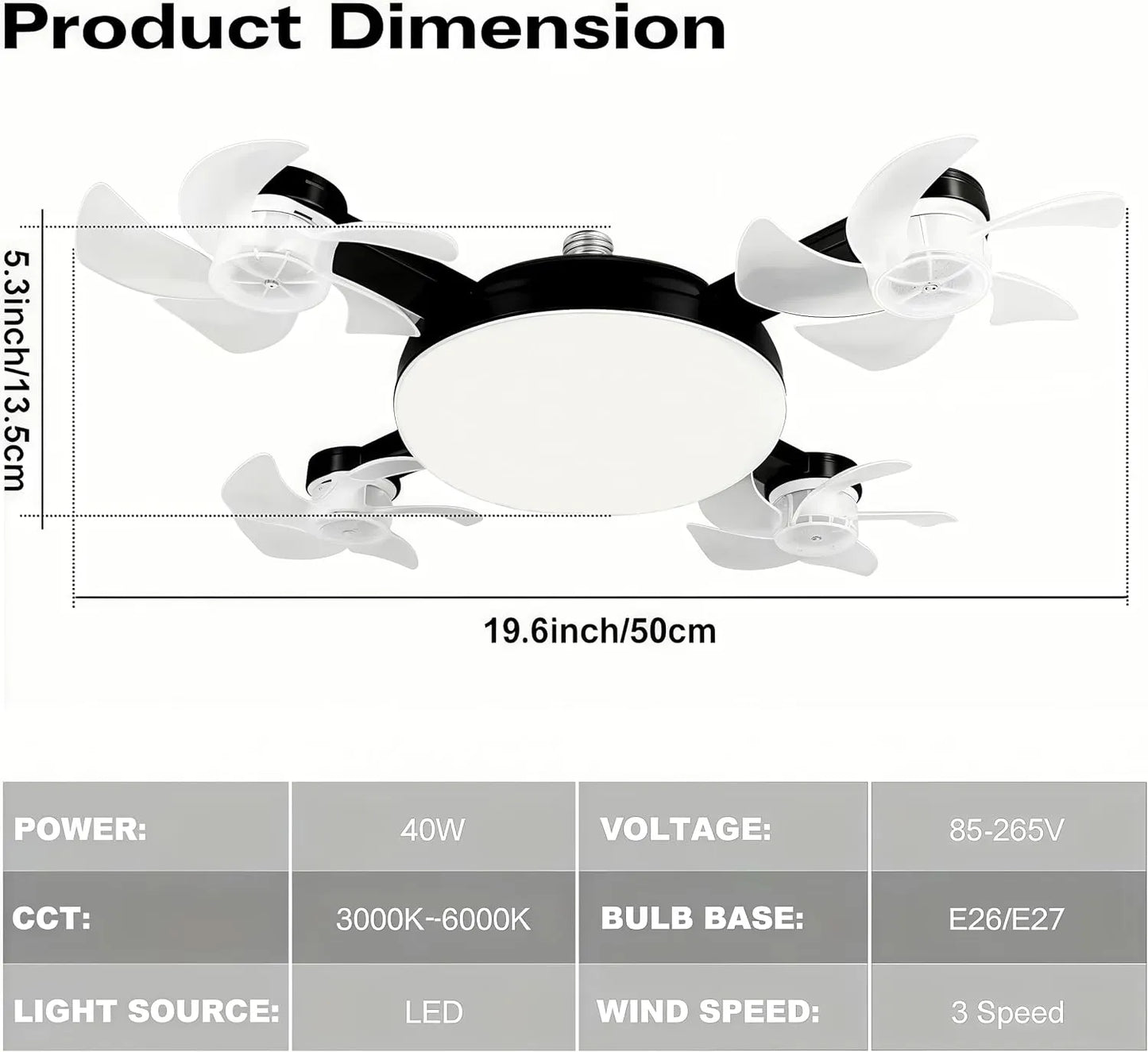 Moderní stropní ventilátorová lampa se závitem E27 (model 2026) - tichý 2v1 LED ventilátor s dálkovým ovládáním