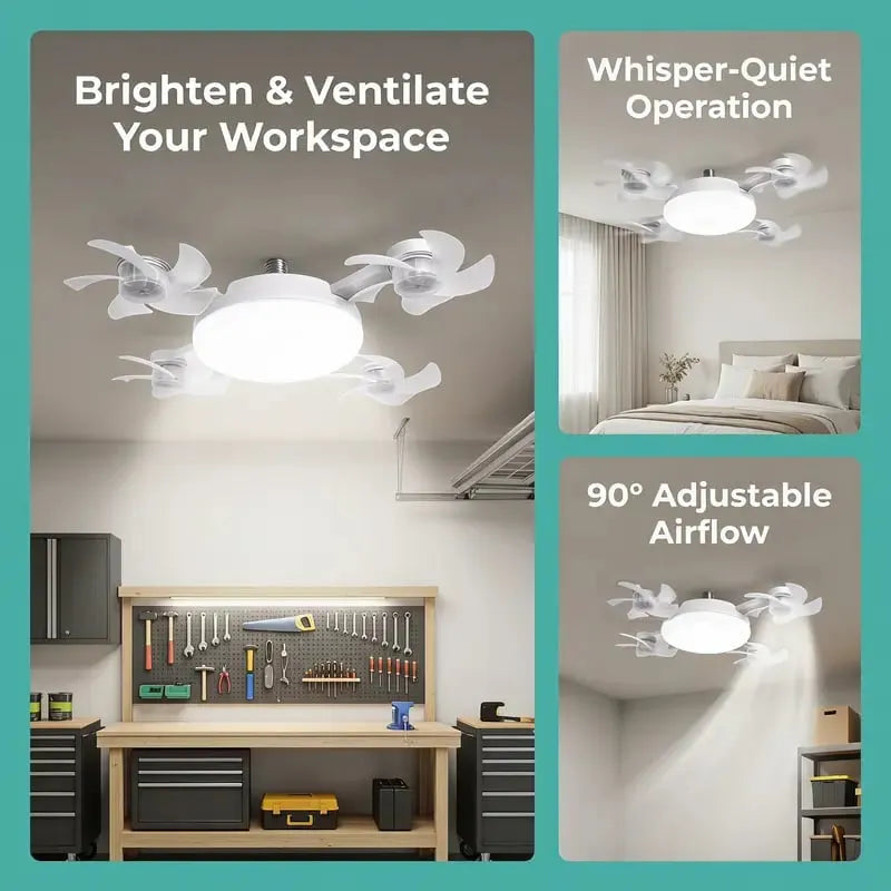 Moderní stropní ventilátorová lampa se závitem E27 (model 2026) - tichý 2v1 LED ventilátor s dálkovým ovládáním