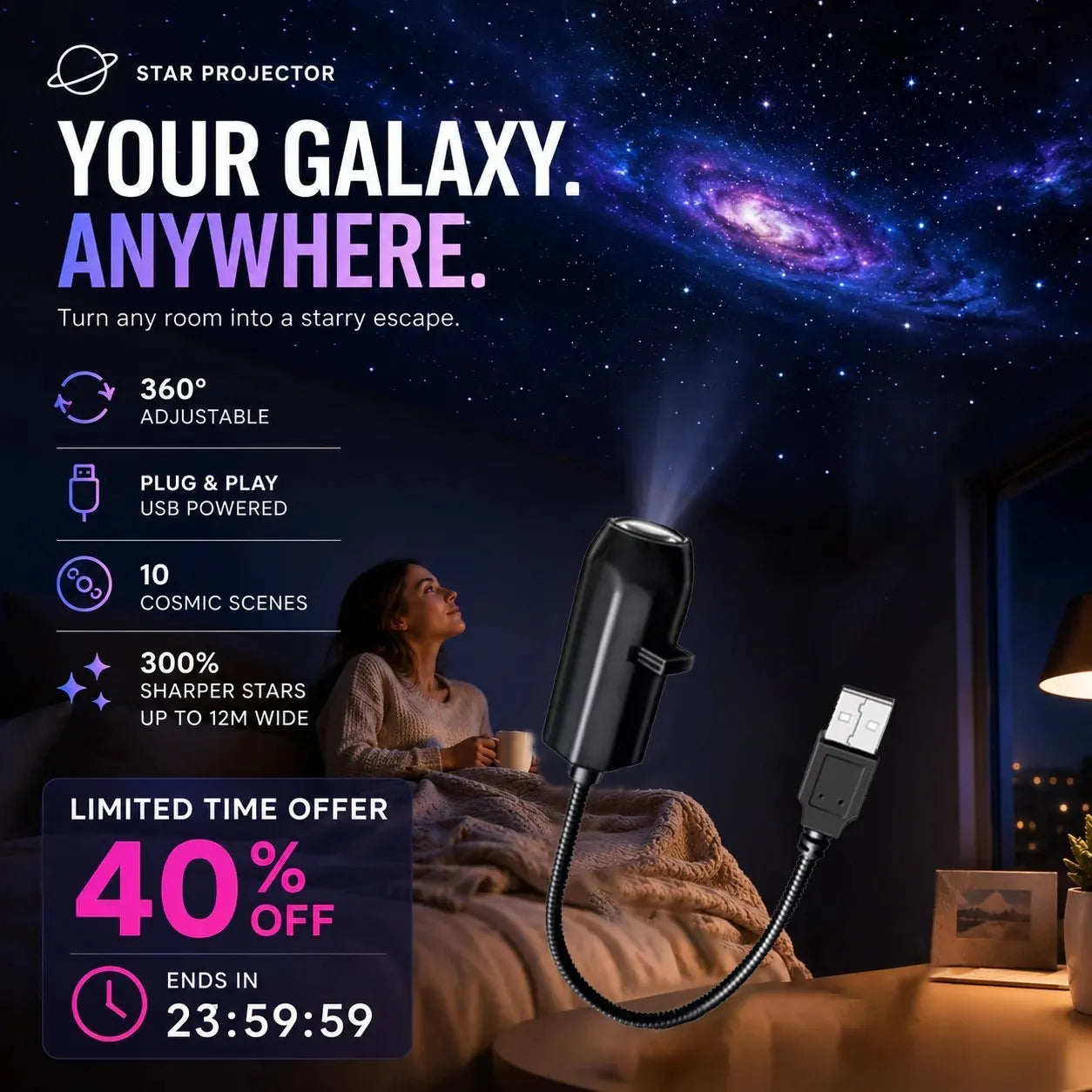 ✨ HD projektor hvězdné oblohy s technologií plug-and-play