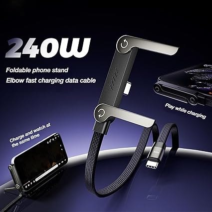 📱 240W opletený rychlonabíjecí kabel s vestavěným stojánkem na telefon - nový skládací odolný kabel USB-C typu C z roku 2026 (balení 2 kusů)
