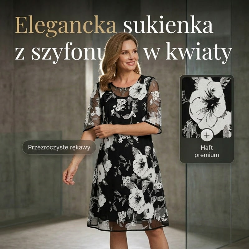 Elegantní dámské šifonové šaty s květinovým vzorem
