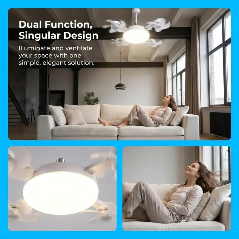 Moderní stropní ventilátorová lampa se závitem E27 (model 2026) - tichý 2v1 LED ventilátor s dálkovým ovládáním