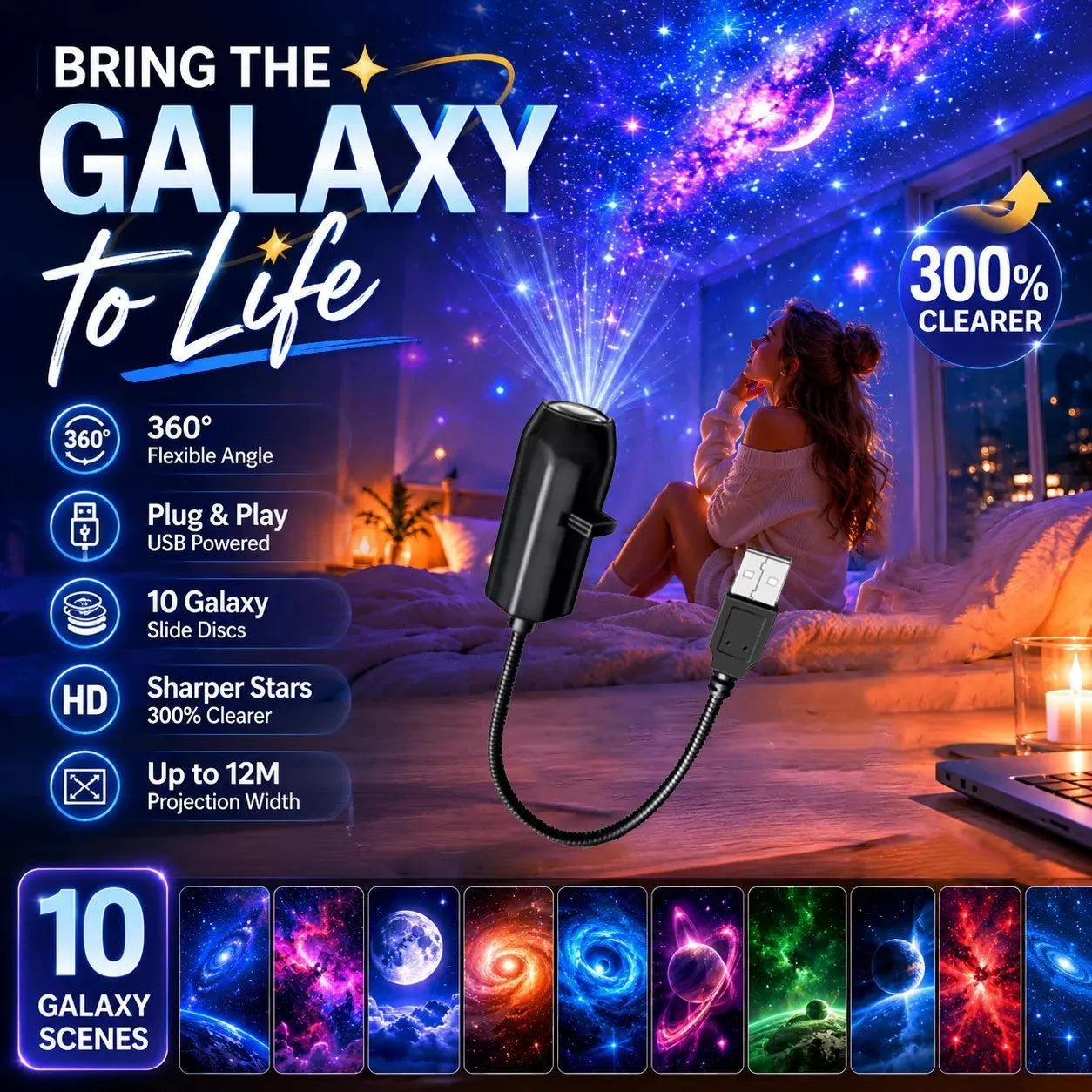 ✨ HD projektor hvězdné oblohy s technologií plug-and-play