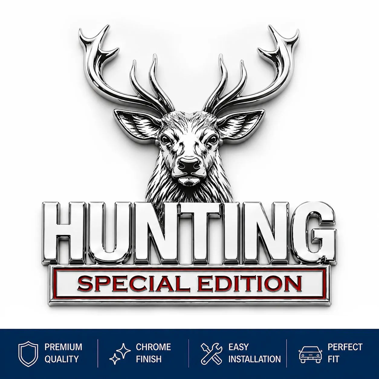 🦌 Speciální edice HUNTING - 3D chromovaný kovový emblém na vaše auto