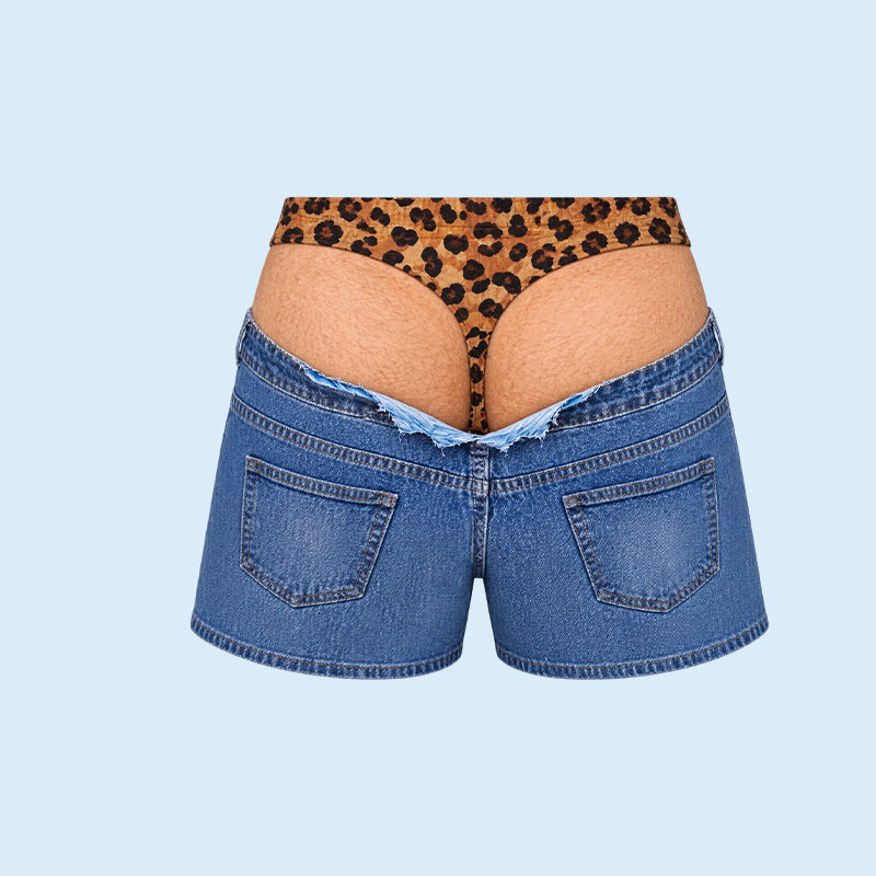 Vtipné plavecké kraťasy s leopardím potiskem z falešného denimu | Plážové kalhotky Novelty Illusion