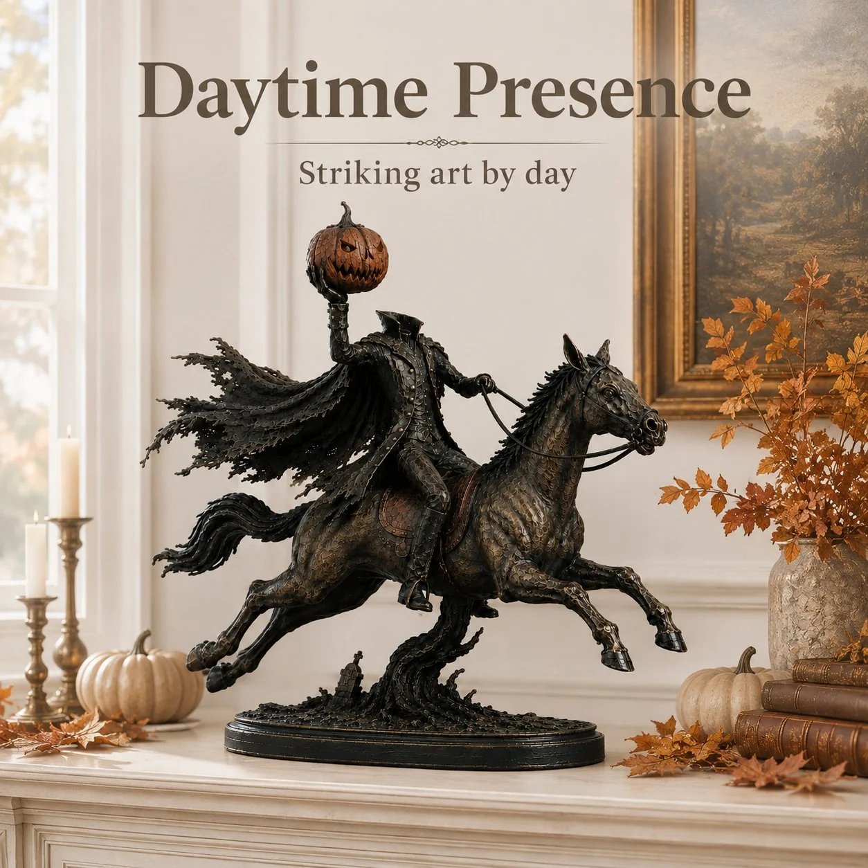 LED figurka Půlnoční honička Bezhlavý jezdec – Halloweenská dekorace