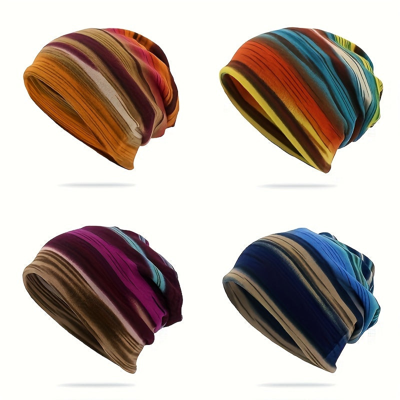 Pandaize Barevné pruhy Retro Termo volná čepice Beanie - Vintage pletené oblečení na podzim a zimu