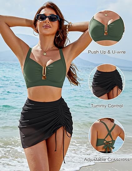 👙💃Dámské bikiny, vysoký pas, s U-tvarovou kosticí, zeštíhlující efekt v oblasti břicha