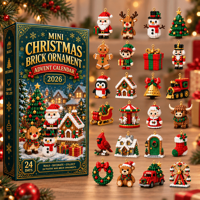 🎄 24denní mini adventní kalendář s vánočními ozdobami | 24 unikátních, svátečních, vlastních designů s poutky na zavěšení – ideální pro zdobení vánočních stromků, věnců a svátečních dekorací 🧱