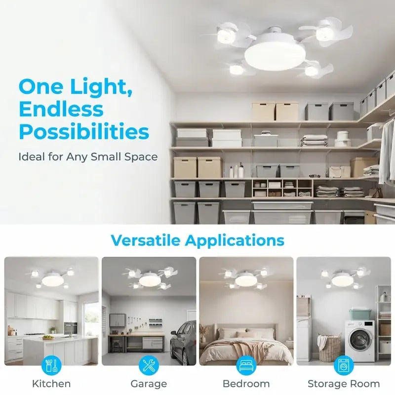 Moderní stropní ventilátorová lampa se závitem E27 (model 2026) - tichý 2v1 LED ventilátor s dálkovým ovládáním