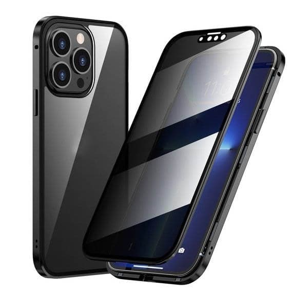 Magnetický kryt na iPhone s antireflexním sklem a kovem