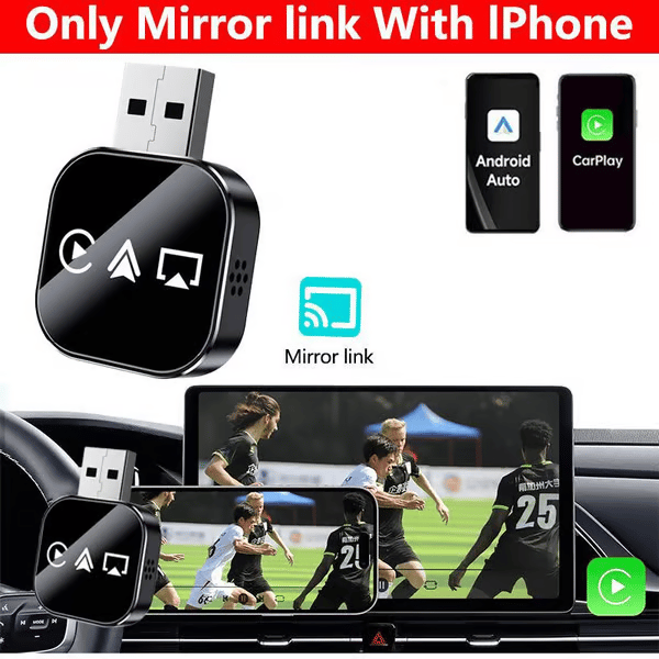 📶 2026 Upgrade 3 v 1 Zrcadlo pro iOS telefon, kabelový/bezdrátový Carplay adaptér