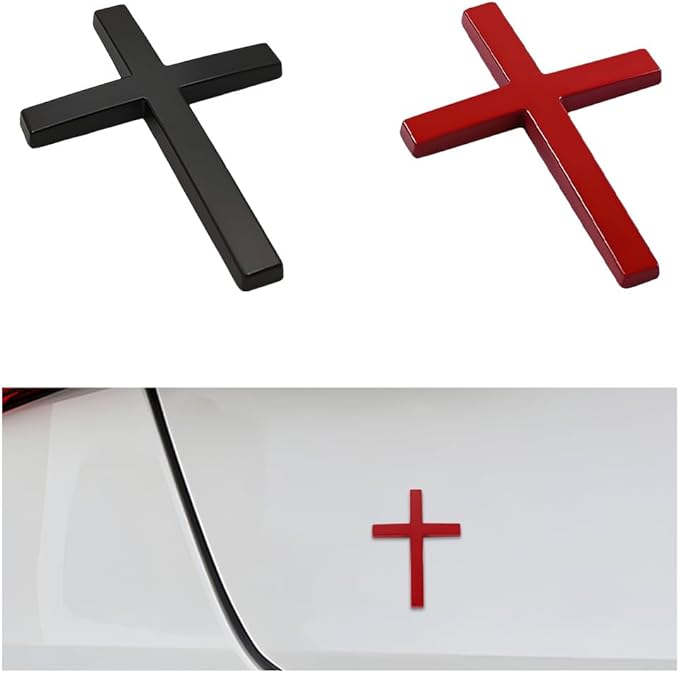 3D kovová nálepka na auto s křížem