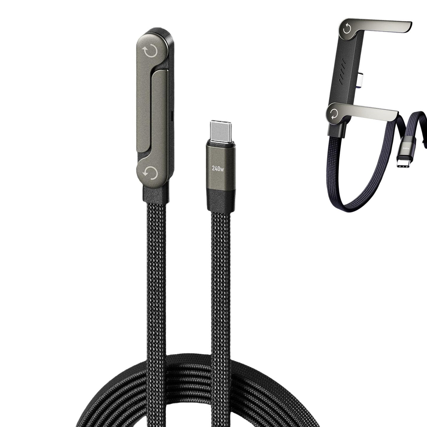 📱 240W opletený rychlonabíjecí kabel s vestavěným stojánkem na telefon - nový skládací odolný kabel USB-C typu C z roku 2026 (balení 2 kusů)