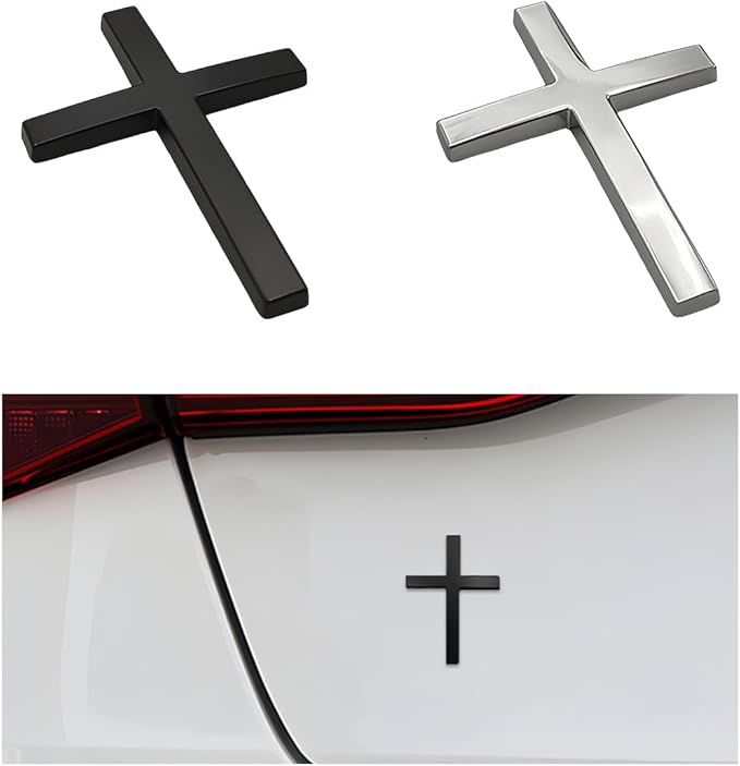 3D kovová nálepka na auto s křížem