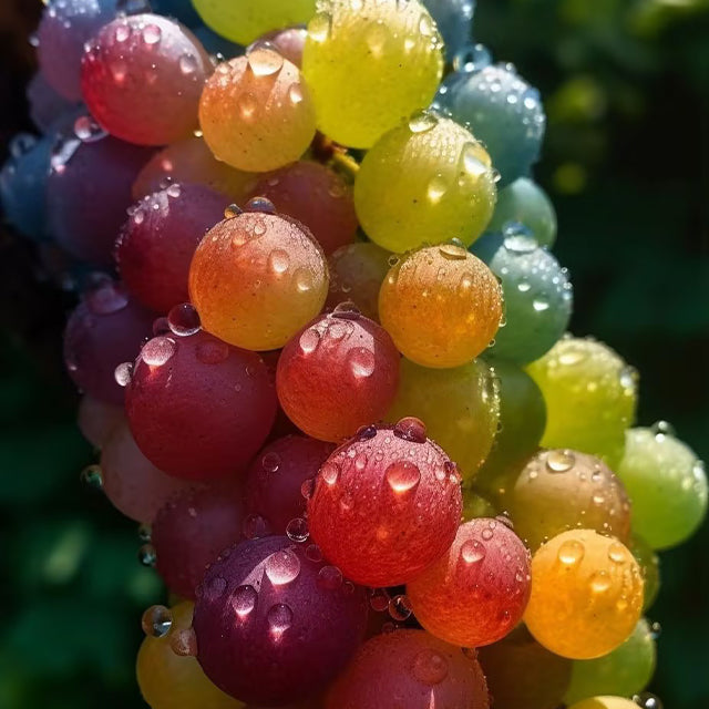 Nová vzácná, duhově zbarvená hybridní organická odrůda vinné révy