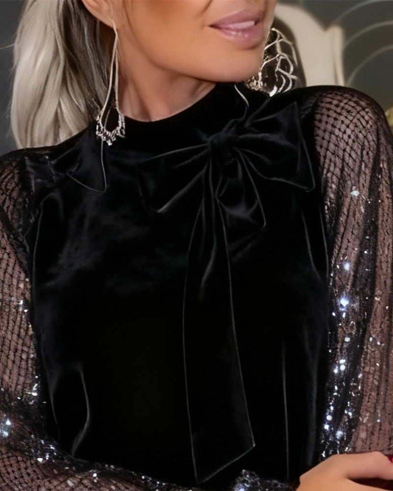 Elegantní šaty s rukávy lucerny a patchworkem